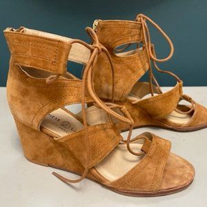 Chinese Laundry Raja Suede Lace-up Open toe Wedge Sandals - Caramel - Size 7.5